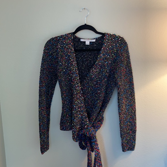 Diane Von Furstenberg Ballerina Embellished Tweed Wrap Sweater - Picture 3 of 7